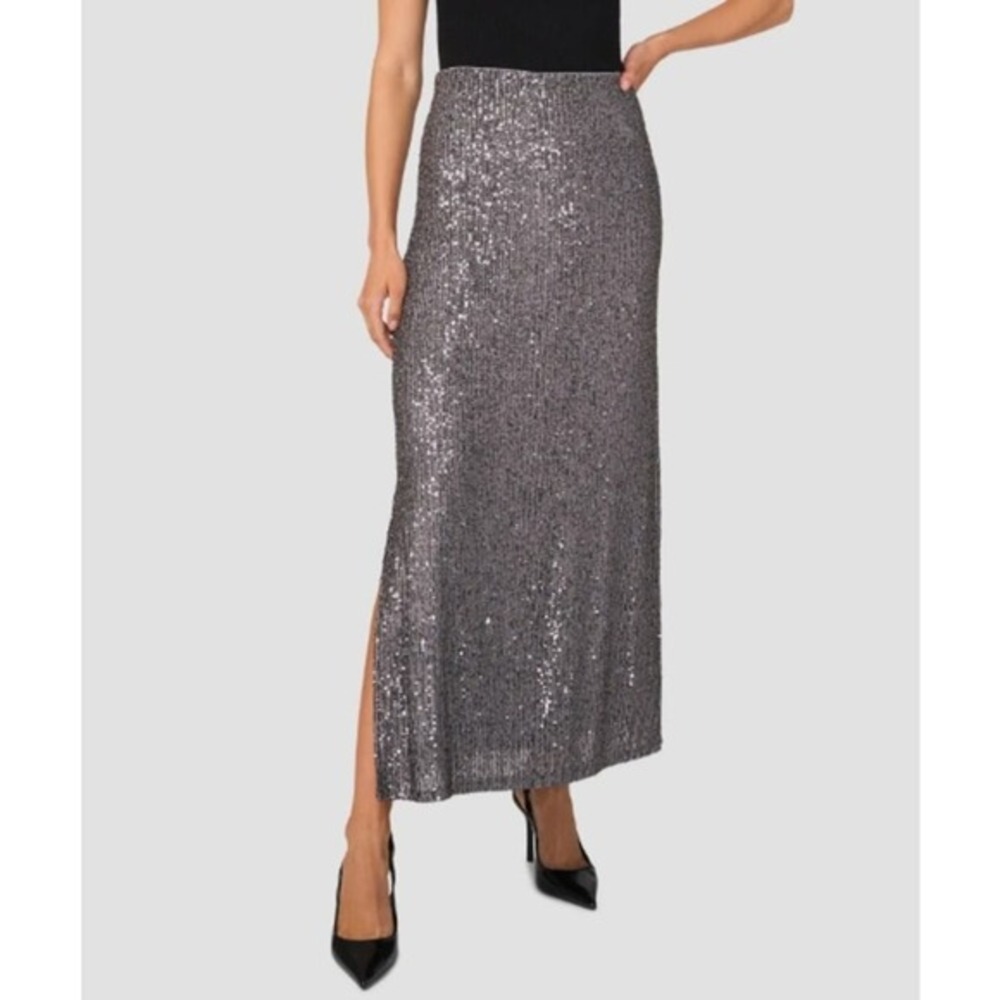 Halogen Silver Sequin Maxi Skirt Women‎ S Pull On Sparkle Glam Festive Party NWT